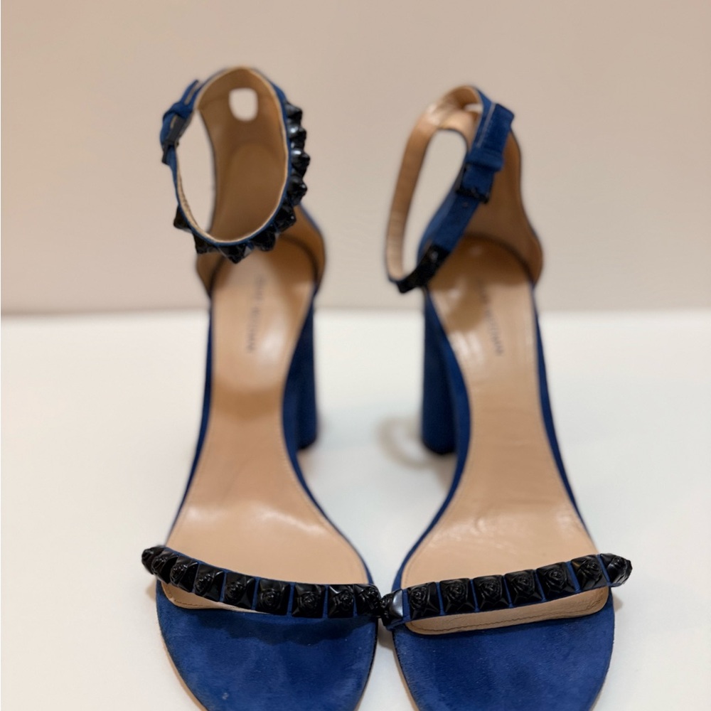 Stuart Weitzman Blue and Black Studded Heels